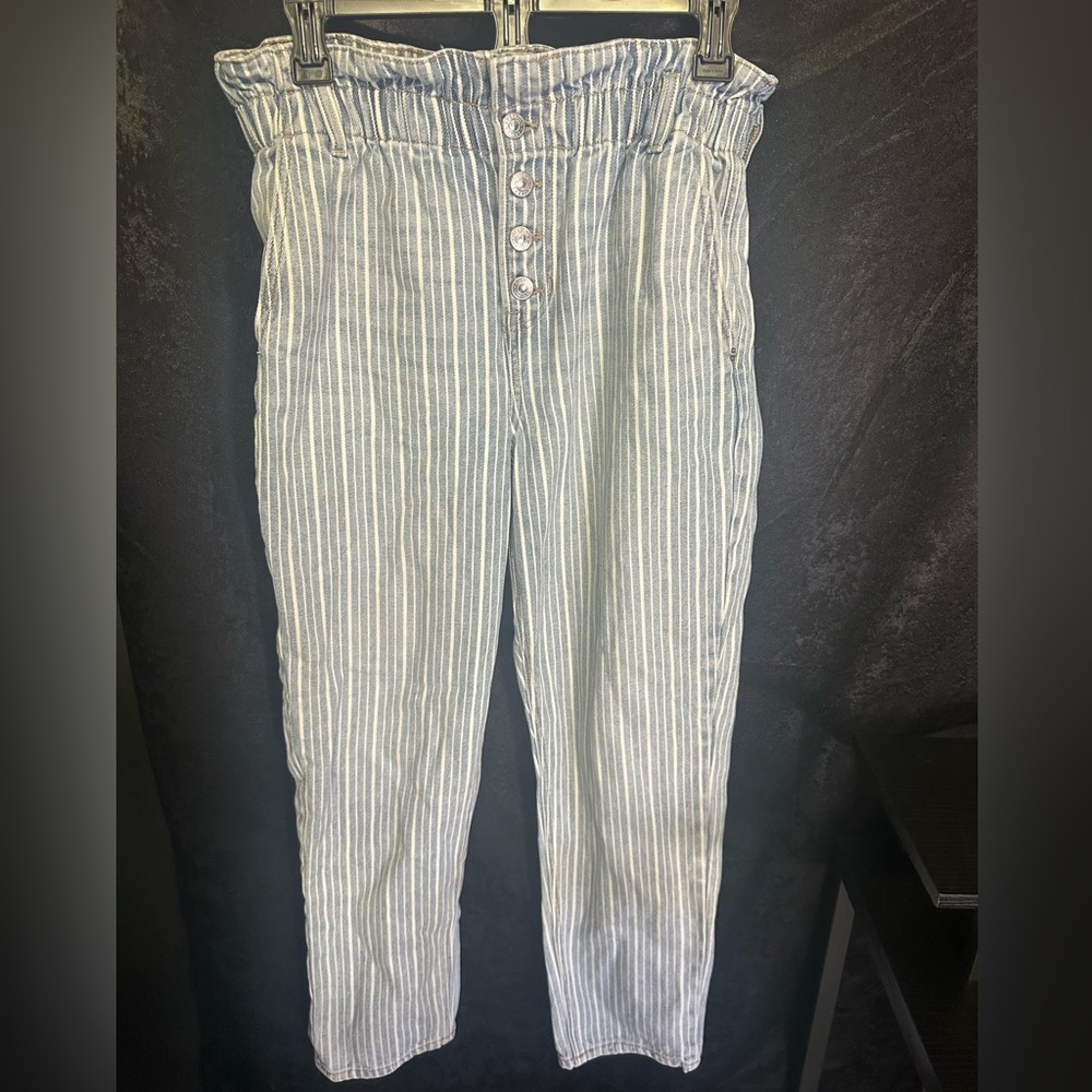 AE Paperbag Waist Striped Mom Jeans
